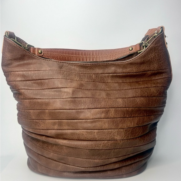 Chillx Brown Faux Leather Hobo Bag | Large Slouch Shoulder Purse Boho Style - Picture 2 of 8